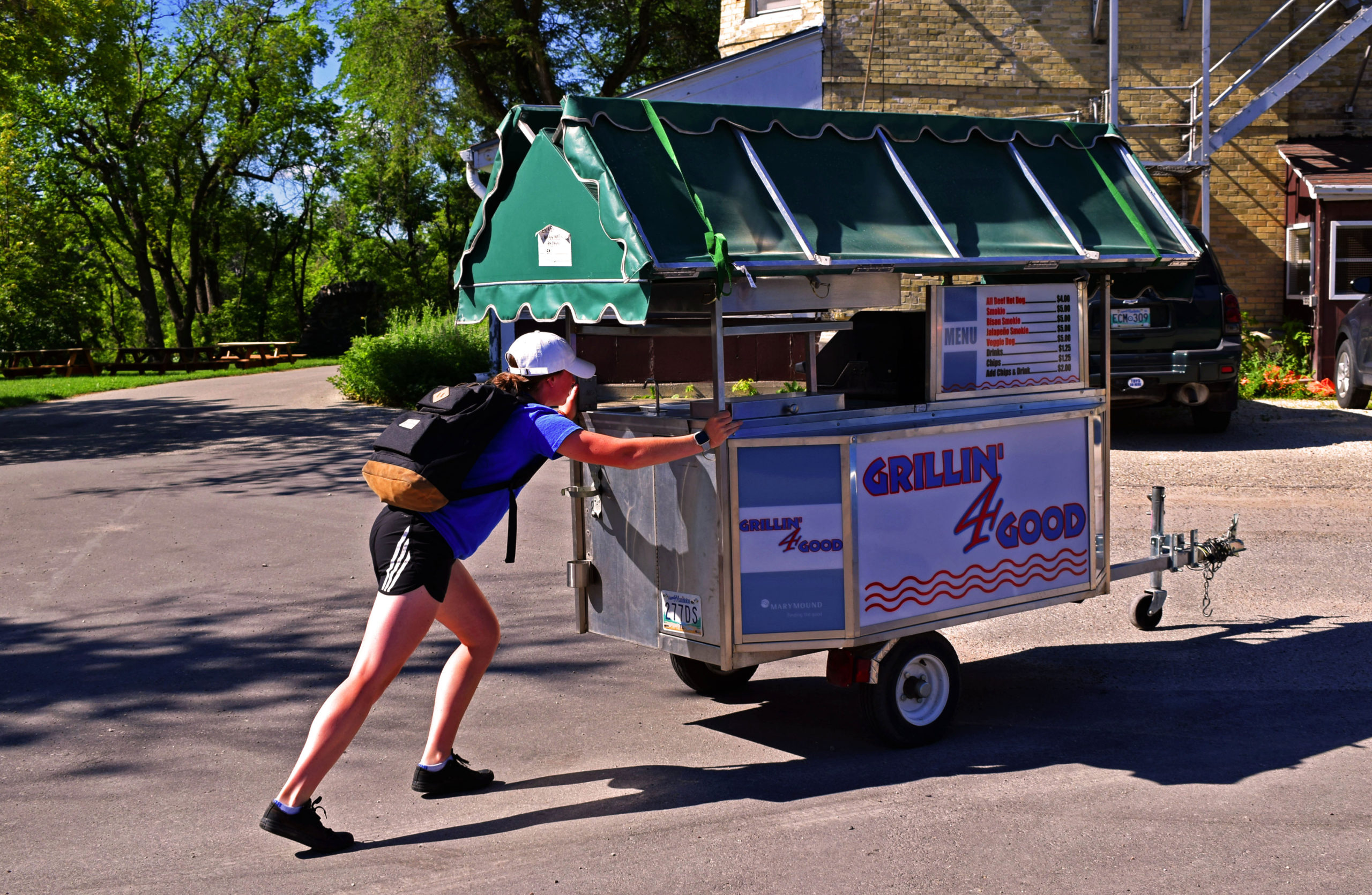 pushing food cart